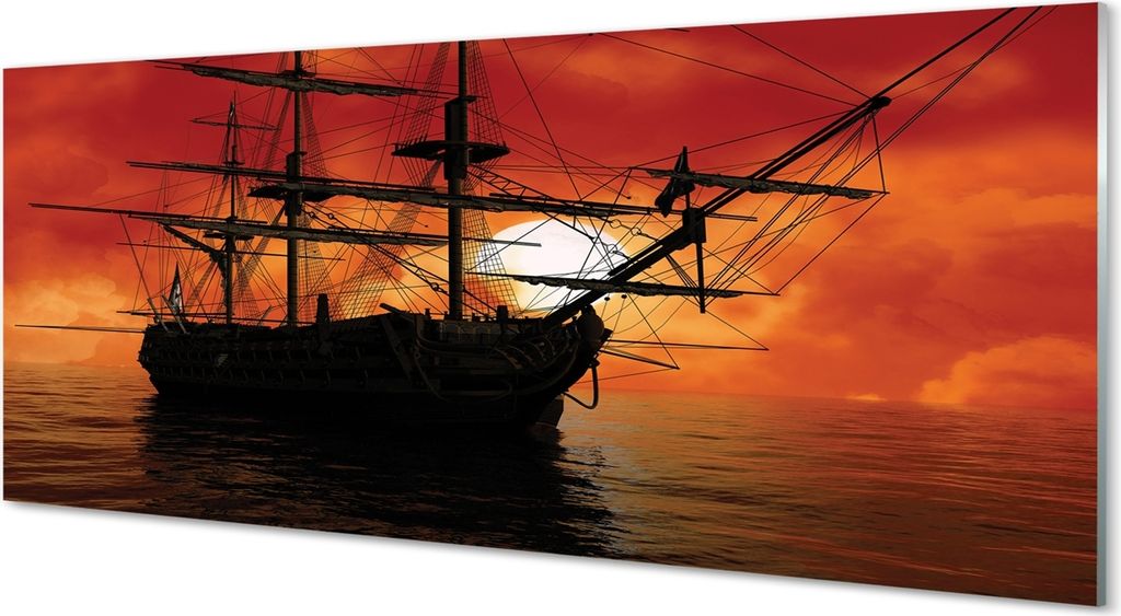 Glasbilder 125x50 Wandkunst Das Schiff Meer Himmel Wolken Sonne