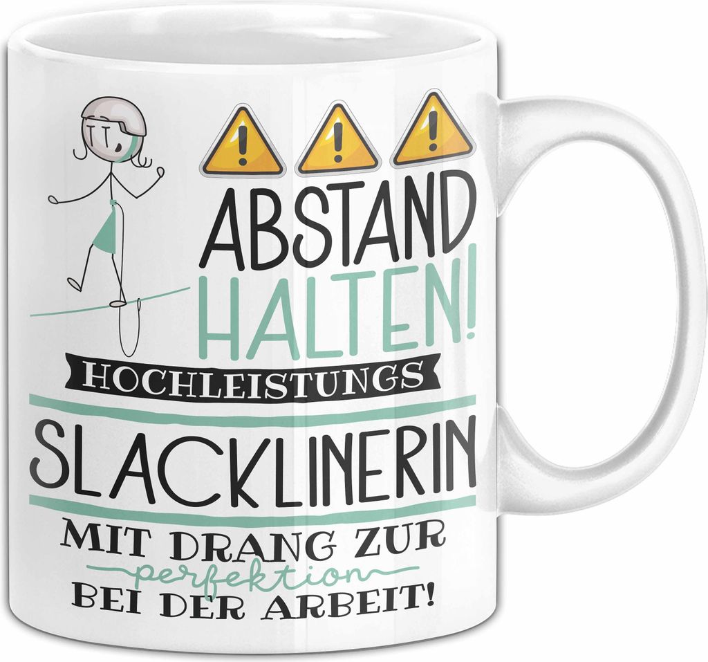 Slacklinerin Tasse Geschenk Lustig Abstand Halten Produktbild 