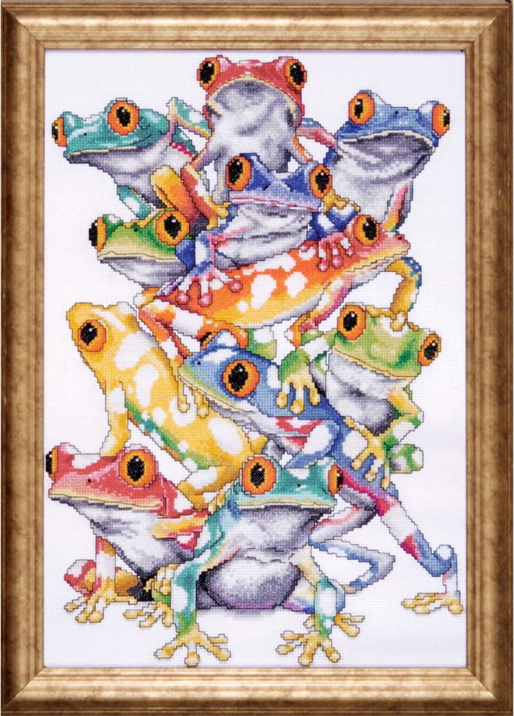 Design Works Kreuzstich Stickpackung "Froschhaufen", Zählmuster, 28x40cm