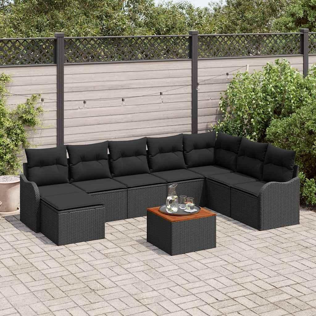 Maison Exclusive - Gartensofa-set mit Kissen 9 pcs Schwarz Poly-Rattan