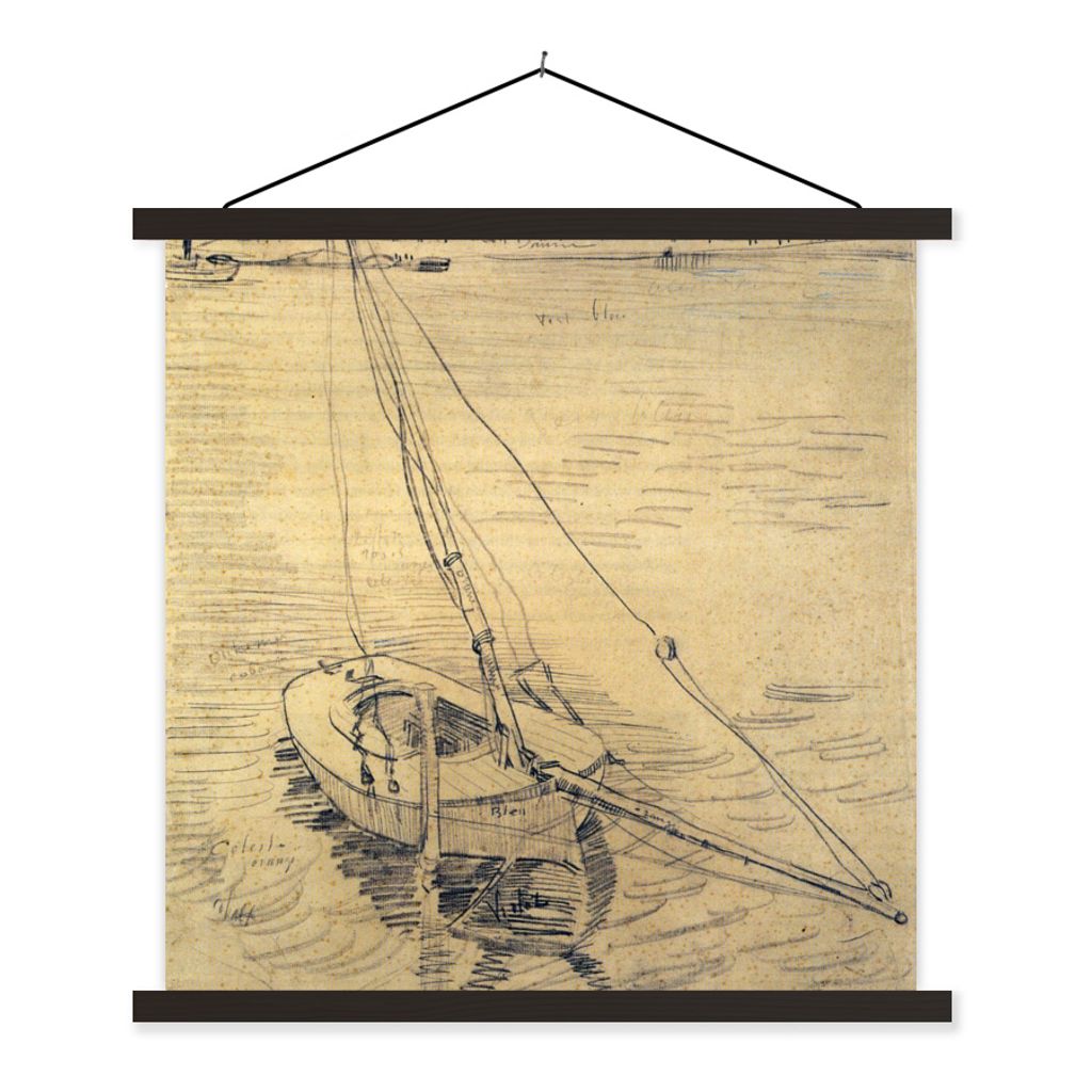 MuchoWow Textilposter Segelboot auf der Seine bei Asnières - Vincent van Gogh 90x90 cm mit schwarzem Rahmen - Magnetisches