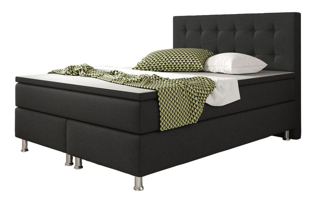 Boxspringbett Köln-Sun 140x200 Webstoff Schwarz Produktbild 