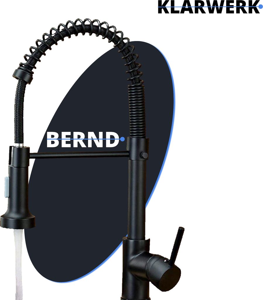 Bernd | Gastronomie Schwarz matt Flexible Armatur | Edelstahl Wasserhahn Küche | Mischbatterie 360 Grad drehbar | Hochdruck 2 Anschlüsse