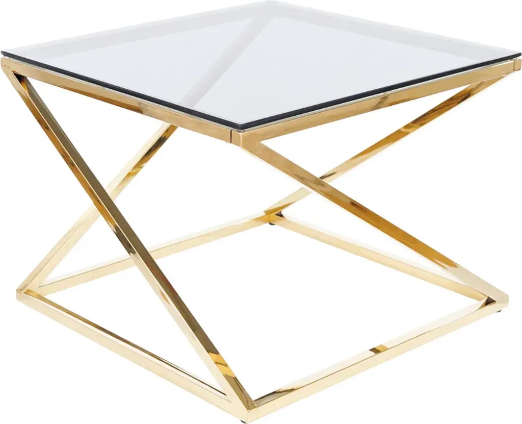 Table basse de salon design VOJTA coloris doré avec structure géométrique