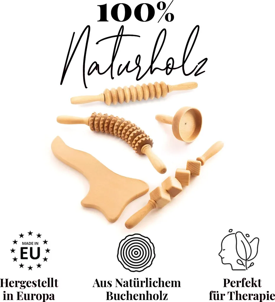 Kit Maderoterapia Tuuli: Rullo in Legno per Cellulite e Recupero Muscolare