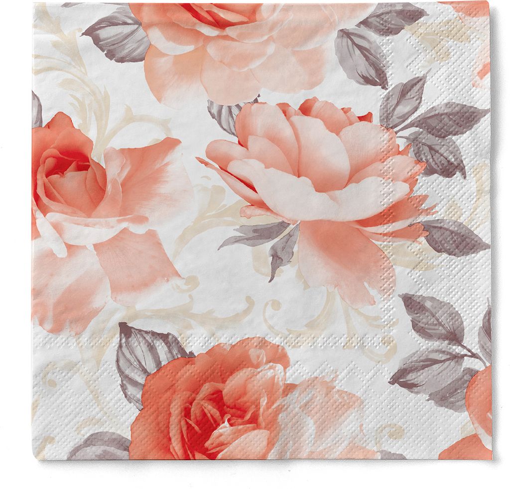 Tissue Serviette Rosalie in Aprikot, 40 x 40 cm, 3-lagig, 100 Stück - Mank - Floral Rosen
