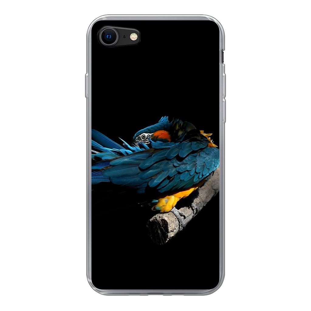 MuchoWow Handyhülle Schutzhülle Hülle für iPhone SE 2020 Vogel - Federn - Zweig - Schwarz Silikon Softcase Handy Hülle - Kartenbesitzer