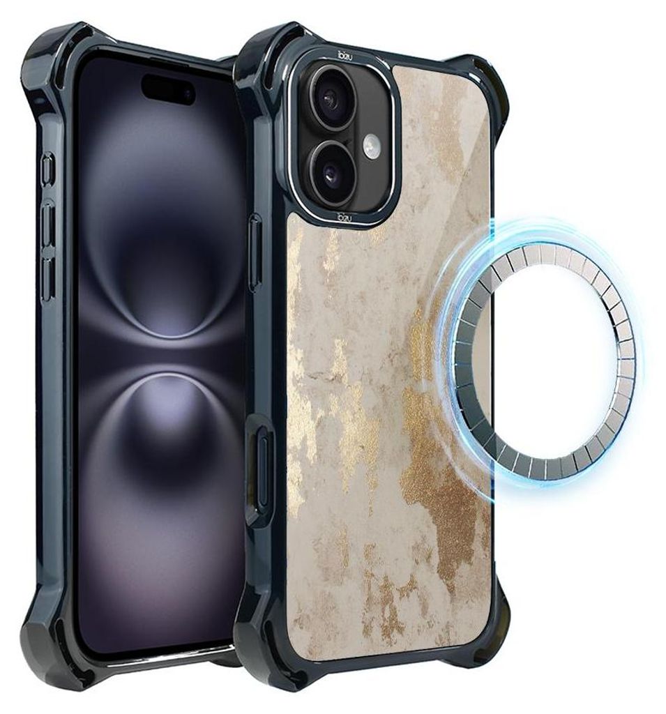 Schutzhülle für das iPhone 16 Plus, MagSafe-kompatibel, verstärkte Ecken, schwarz, Goldmarmor