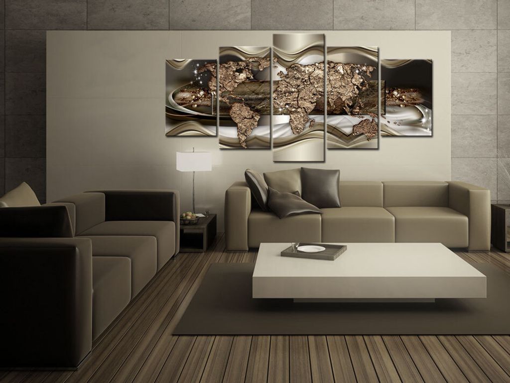 Akustikbild Weltkarte Abstrakt 200x100 cm Bilder Akustikschaum Hochleistungsschallabsorber Schallschutz Leinwand 5 tlg Wandbild Raumakustik Schalld...