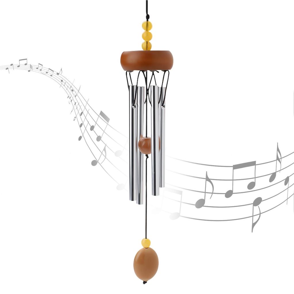 Mini-Windspiel aus Aluminium mit 4 Stäben, Gedenk-Windspiel für den Außenbereich, tiefer Klang, einzigartige Garten- und Terrassendekoration, braun