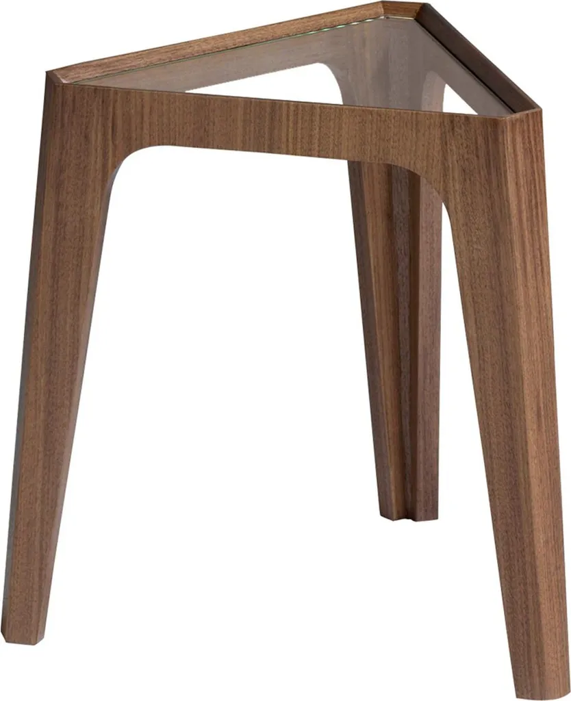 Table basse d'angle en verre et bois de noyer massif style espagnol