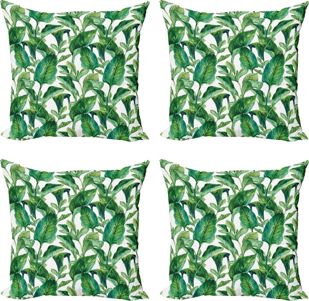 ABAKUHAUS Blatt Kissenbezug Set (4 Stück), Watercolored Banana Tree, Moderner Doppelseitiger Digitaldruck, 45 cm x 45 cm, Forest Green Dark Green