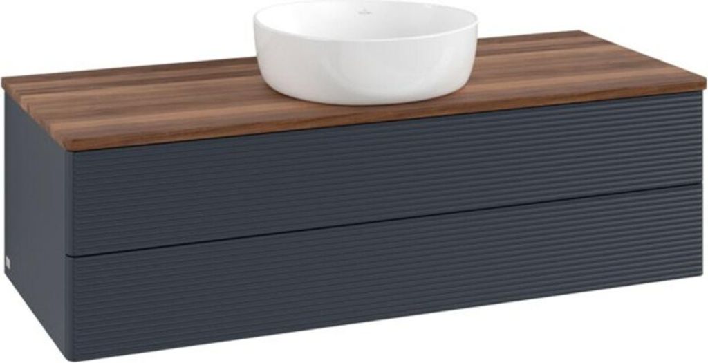 V&B Waschtischunterschrank mit Frontstruktur, mit Beleuchtung Antao 120x36x50cm, WBP w. wal, md bl. m Lac