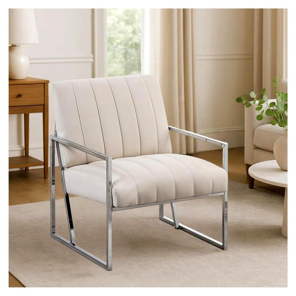 Accent Chairs Mid Century Modern Stuhl mit Metallgestell und weicher Polsterung, bequemer Samtarmstuhl für Schlafzimmer, Wohnzimmer und Wartezimme...