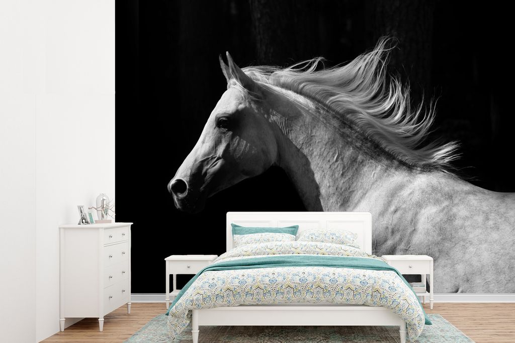 MuchoWow Fototapete für Wohnzimmer oder Schlafzimmer Wandtapete Vinyl Motivtapete Pferde - Tiere - Porträt - 330x240 cm - Vinyltapete