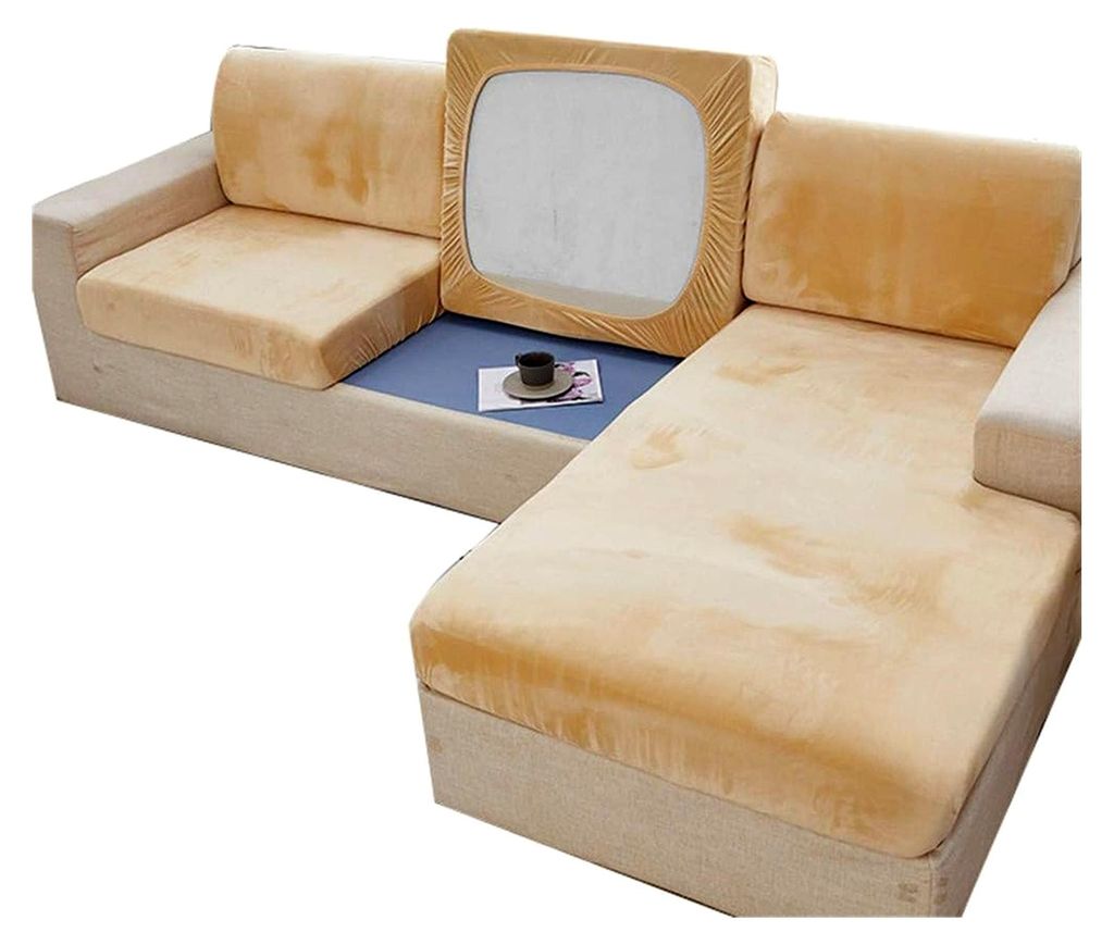 Sitzbezüge für Stühle und Sofas, hoher Stretch, Samt, Schutz für Sofakissen (groß, 4-Sitzer, Beige)