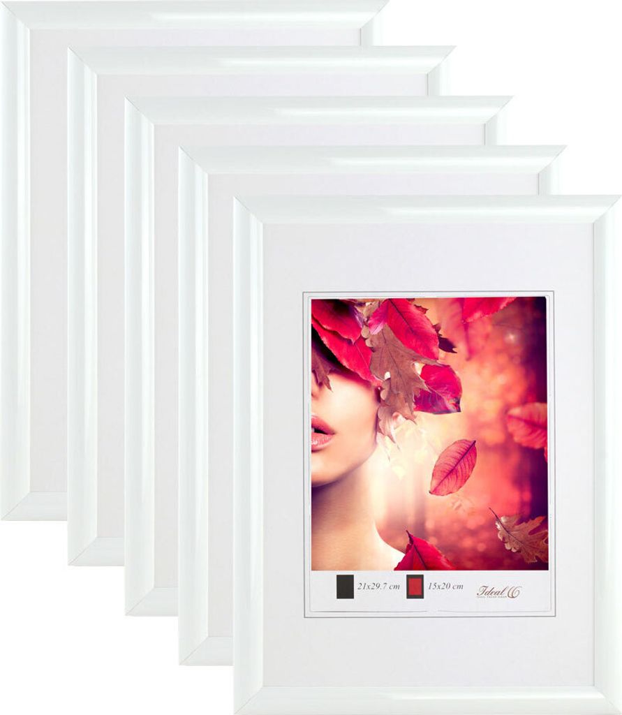 3er 5er Pack Art Line Kunststoff Bilderrahmen Wanddeko Collage Poster Fotorahmen Bildträger - Farbe: 5er Weiß | Format: 29,7x42 DIN A3