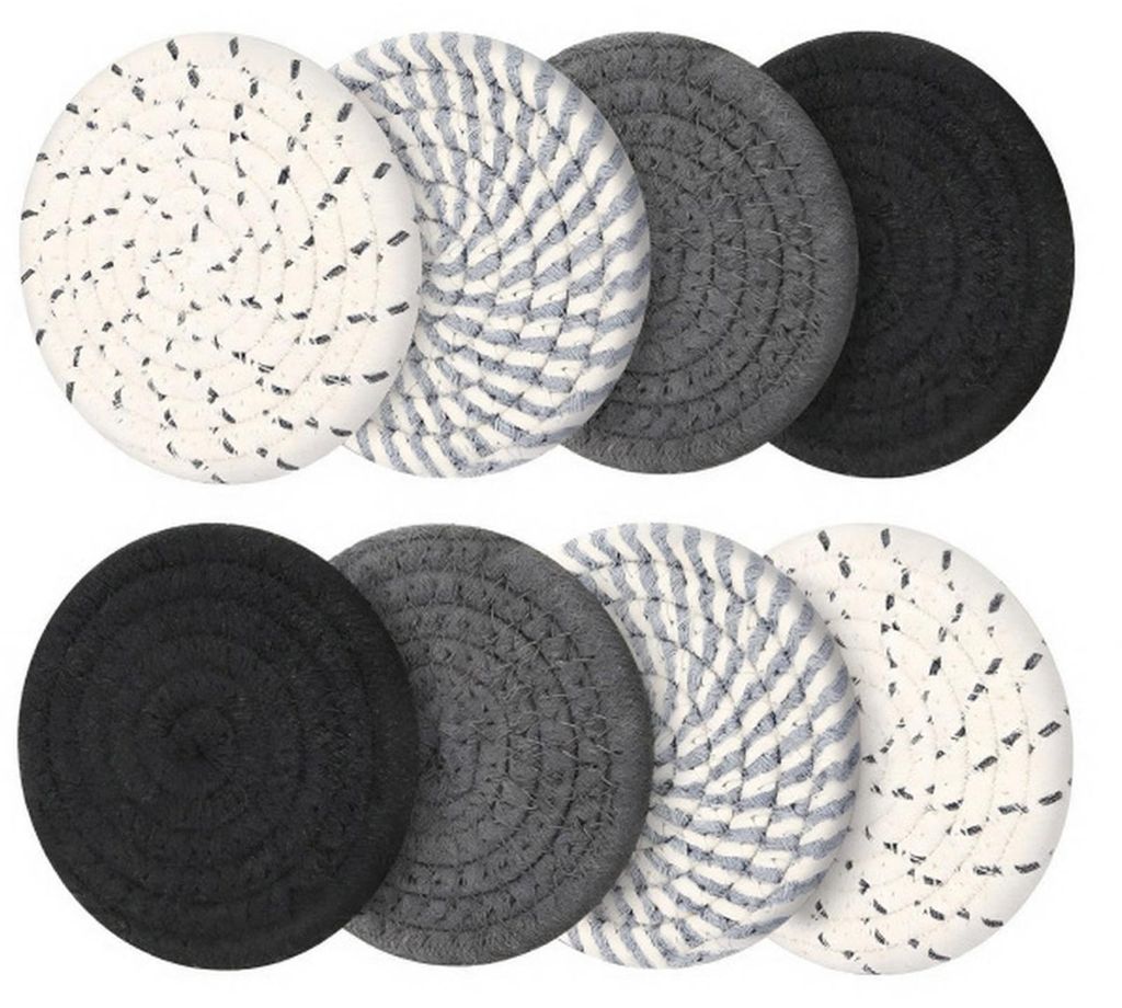 Boho-Untersetzer-Set aus Baumwolle mit Halter, saugfähig, hitzebeständig, rutschfest, wiederverwendbar, rustikale Dekoration für Küche und Essz...