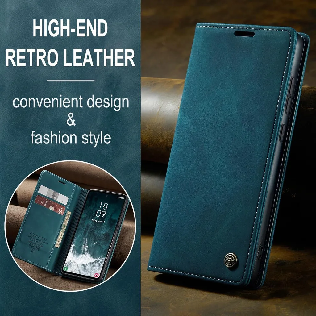 Housse Samsung Galaxy S23 FE Cuir Bleu Vert Anti-Choc et Anti-Rayures