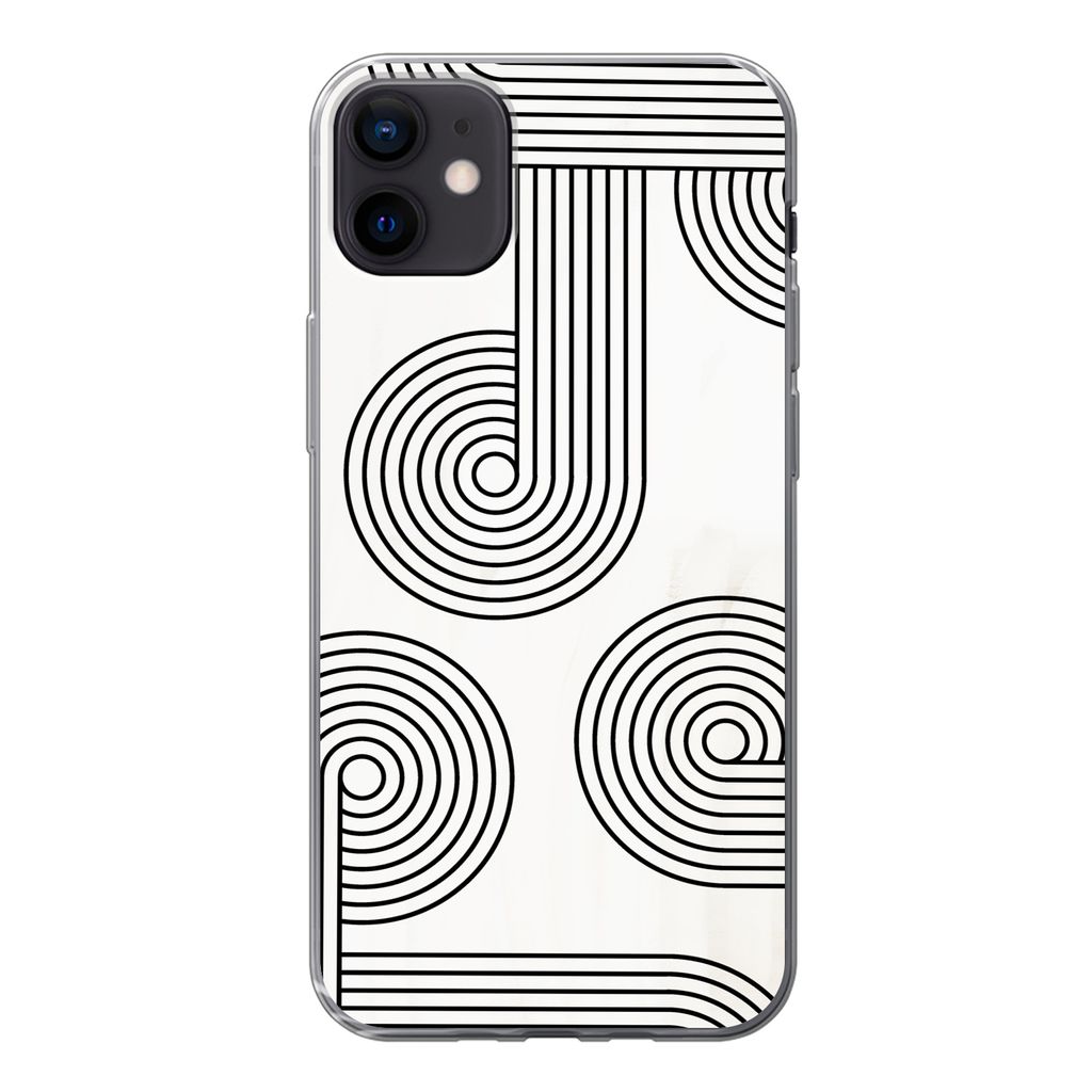 MuchoWow Handyhülle Schutzhülle Hülle für iPhone 12 mini Abstrakt - Schwarz - Weiß - Kreis Silikon Softcase Handy Hülle - Bild