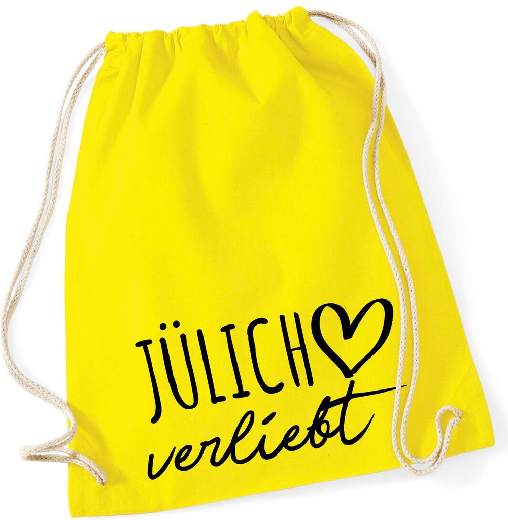 Huuraa Turnbeutel Jülich verliebt 12 Liter Yellow Baumwolle Rucksack Geschenkidee