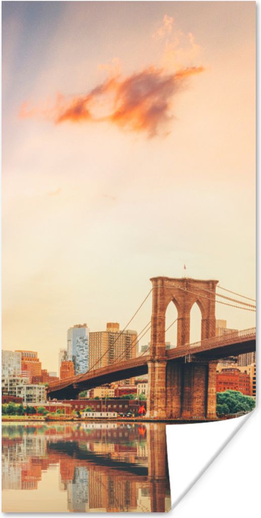 MuchoWow Poster New York - Brooklyn - Brücke - Sonnenuntergang 75x150 cm - Dekoration für die Wände