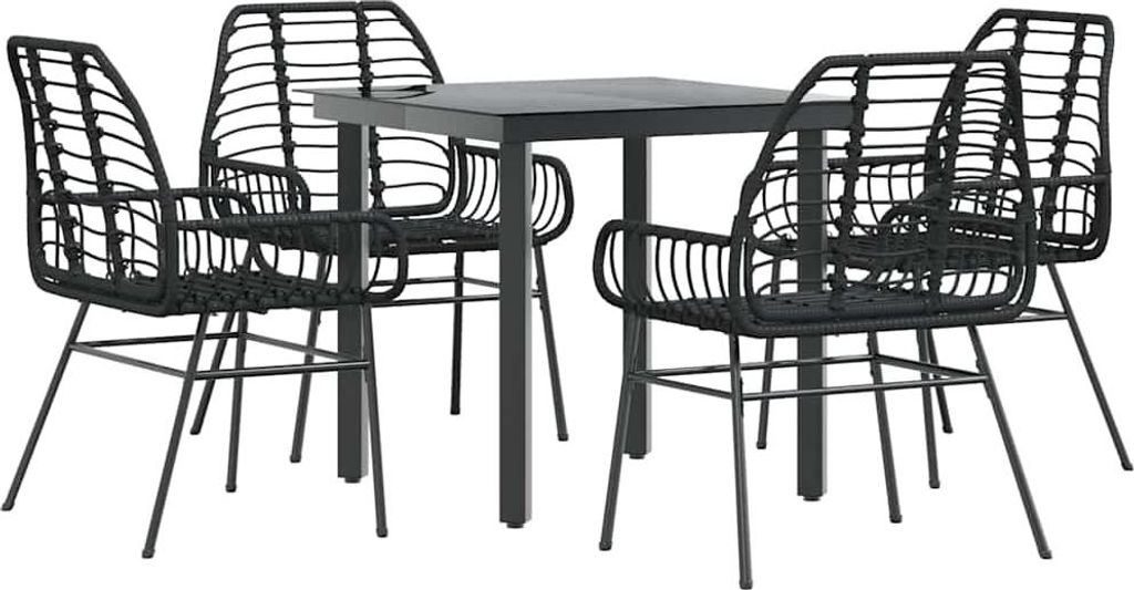 vidaXL 5-teiliges Garten-Esszimmerset aus schwarzem Polyrattanglas