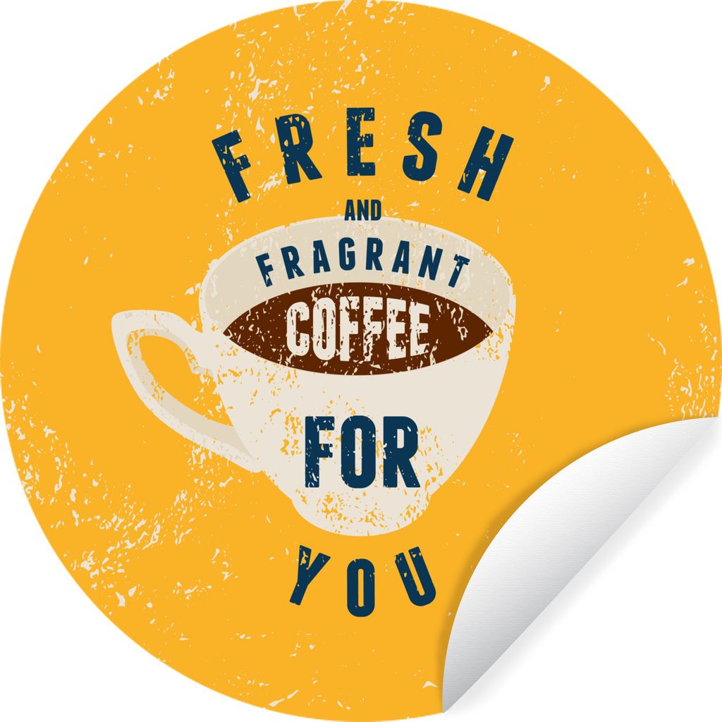 MuchoWow Runde Wandtattoo - Wandsticker Tapete Aufkleber Kaffee - Retro - Frischer und duftender Kaffee für Sie - Sprichwörter - Zitate Ø 100 ...