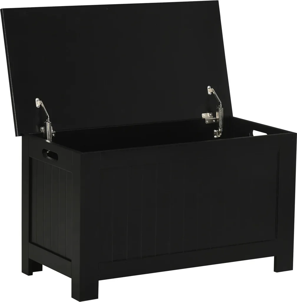 Coffre de rangement noir avec couvercle et charnière - 81 x 40 x 46 cm