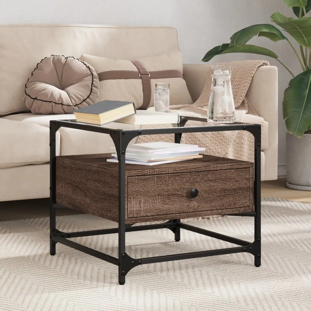 Tavolino Cloris 2025: Vetro Rovere Marrone 50x50x45 Acciaio | Offerta