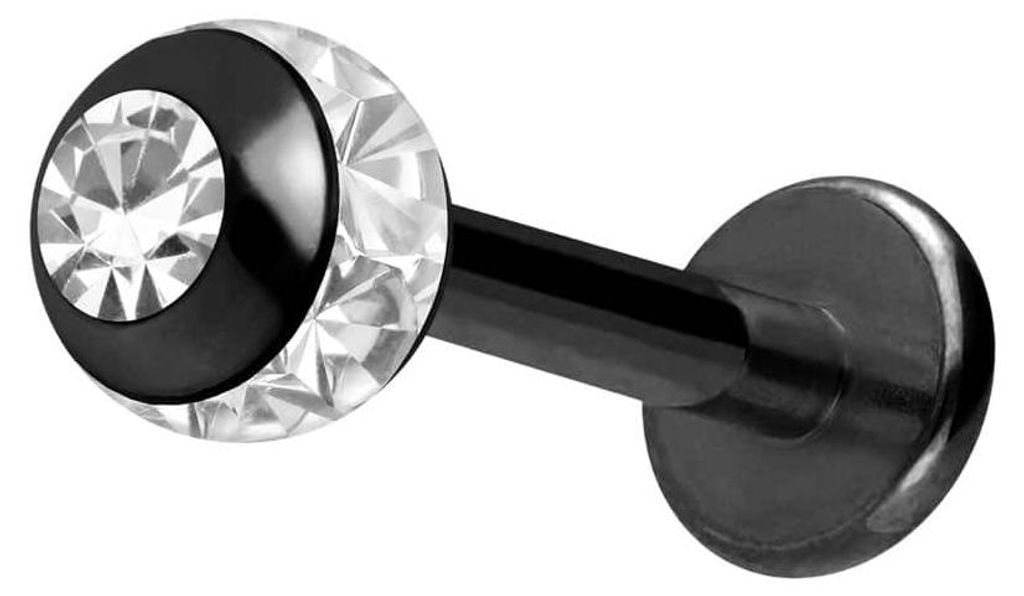 Ohrpiercing, Nasenpiercing Chirurgenstahl Labret EPOXY-RING-KUGEL + KRISTALL Schwarz Stablänge: 10mm + Stabstärke: 1,6mm + Kugelgröße: 4mm