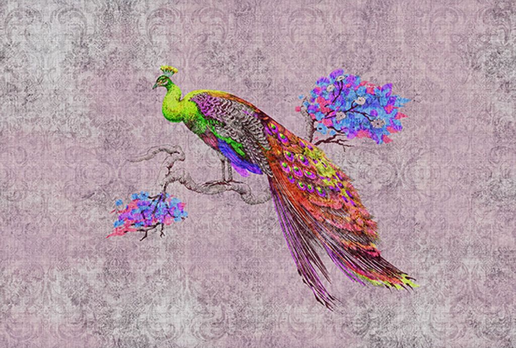 Tadessi Fototapete | Vögel | 4.00 m x 2.70 m | Lila | Grün | Wandbild | Digitaldruck