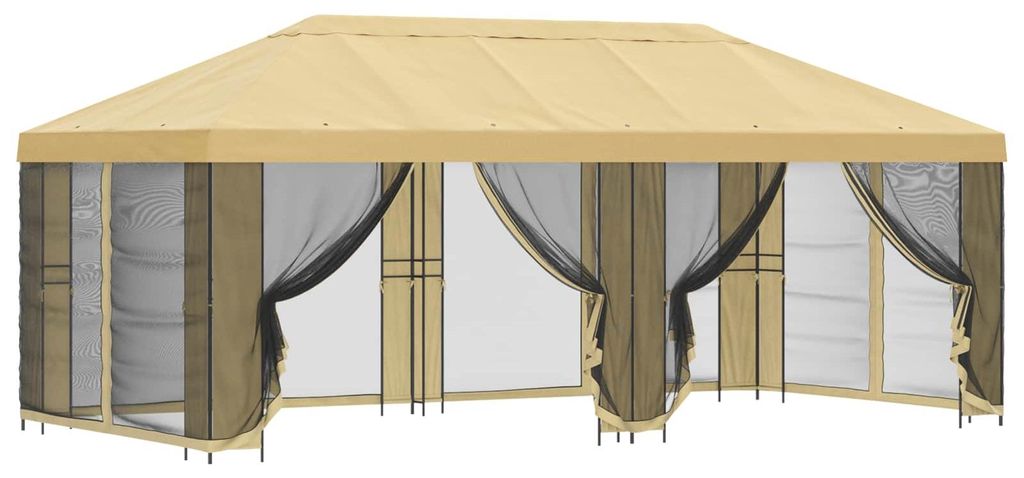 Pavillon mit Seitenwänden 6 x 3 m Creme Polyester und Stahl 190
