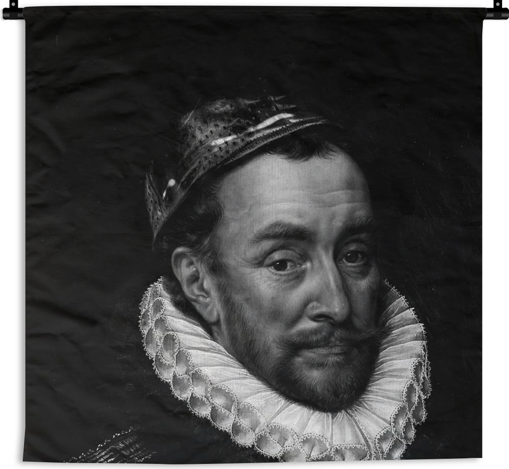 MuchoWow Wandteppich Wandbehang Porträt von Wilhelm I. - Adriaen Thomasz - Schwarz und Weiß 150x150 cm Tapisserie Dekoration Wandtuch - Wohnacc...