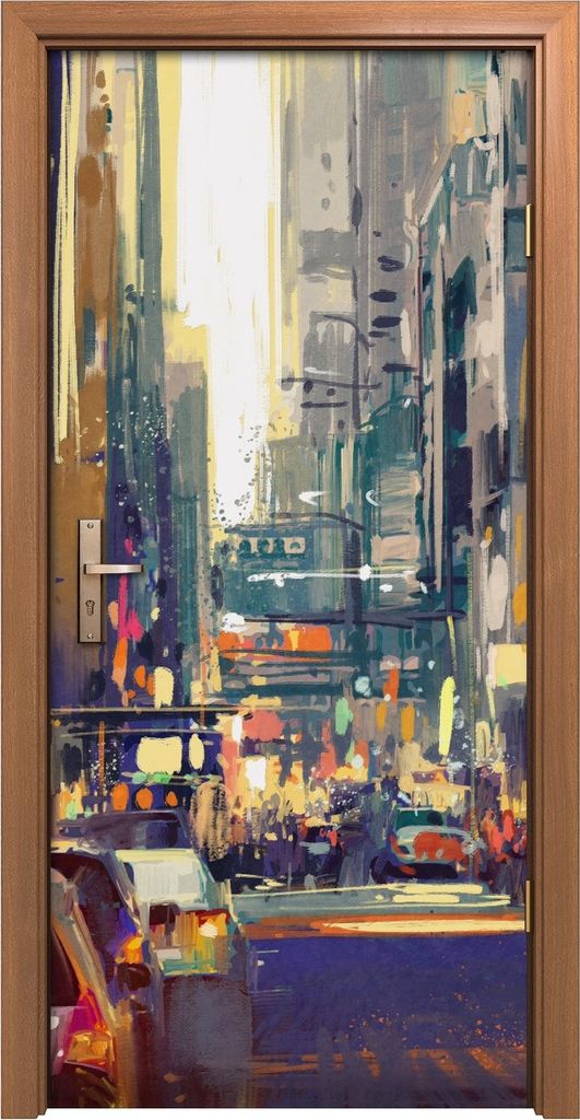 Türposter 90x200 cm Türaufkleber Türtapete Türfolie Klebefolie Bunte Menschen auf der Stadtstraße