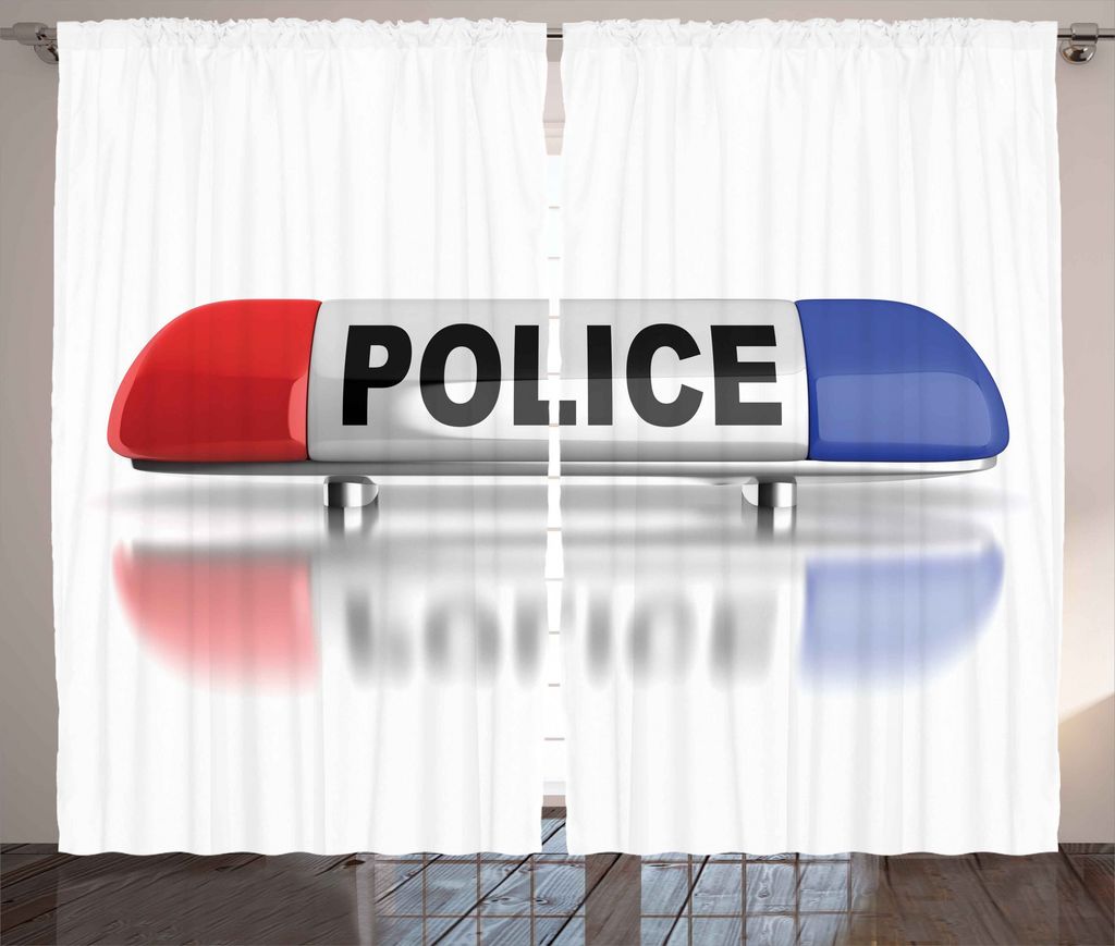 ABAKUHAUS Straße Rustikaler Gardine, Polizeiwagen Sirenen Blau, Schlafzimmer Kräuselband Vorhang mit Schlaufen und Haken, 280 x 225 cm, Weiß Bla...