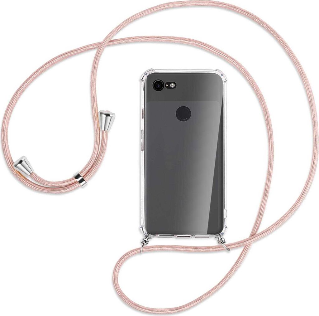 Handykette Backcover-Schutzhülle mit Band (Metall silberfarben) für Google Pixel 3 - roségold