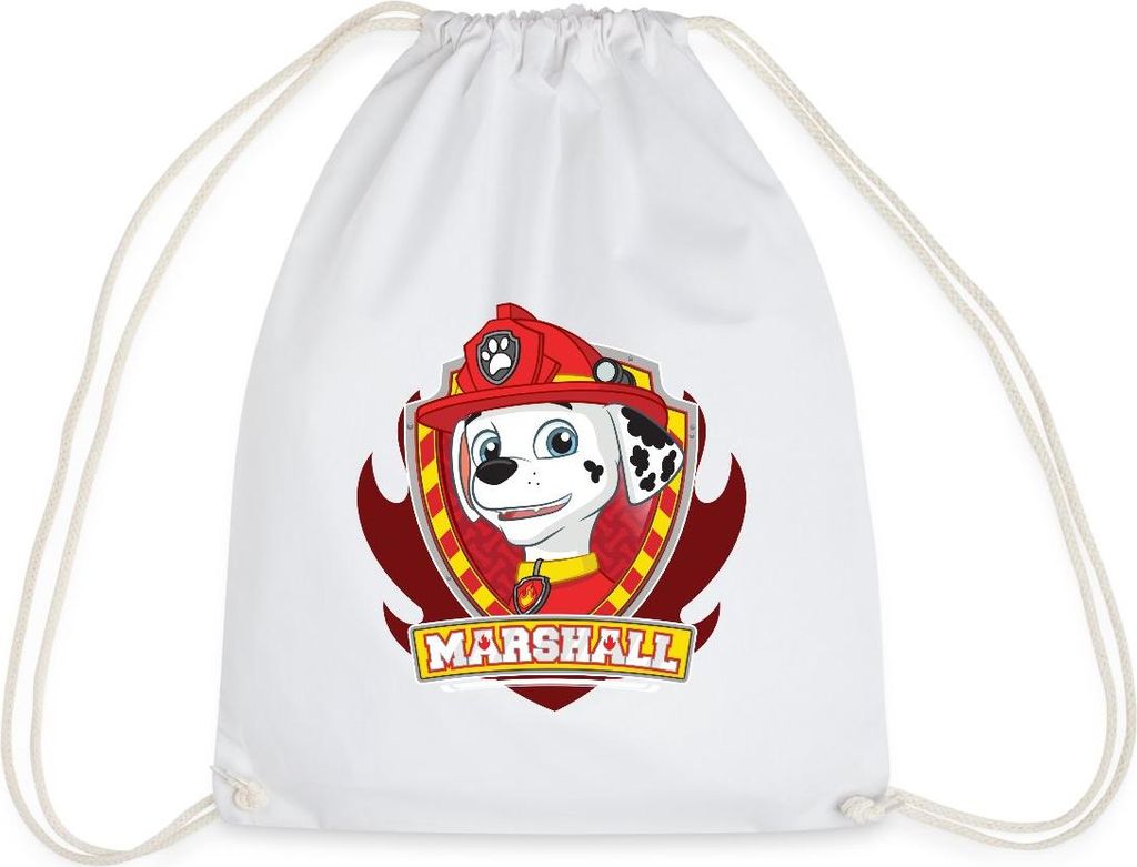 Spreadshirt Paw Patrol Marshall Feuerwehrhund Feuerwehr Emblem Turnbeutel, One size, Weiß