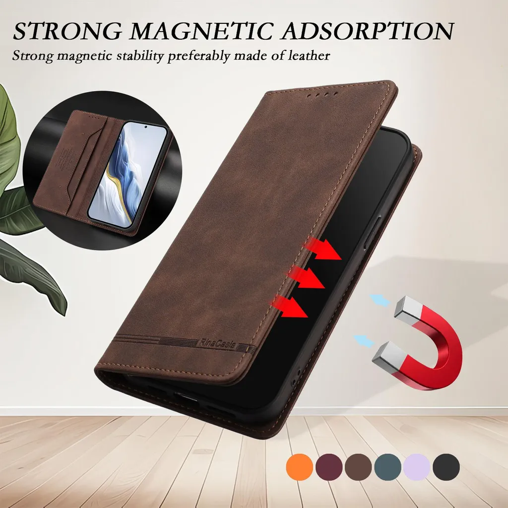 Custodia per Blackview Color 8 / Oscal Modern 8, custodia flip in Finto cuoio retrò con supporto e slot per carte di credito Marrone - 5