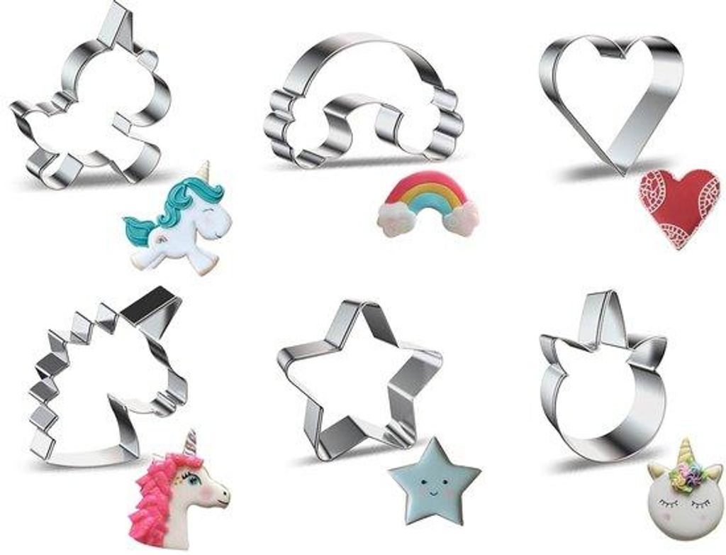 6-teilige Einhorn-Keksschaber-Set, Edelstahl, Regenbogenfarben