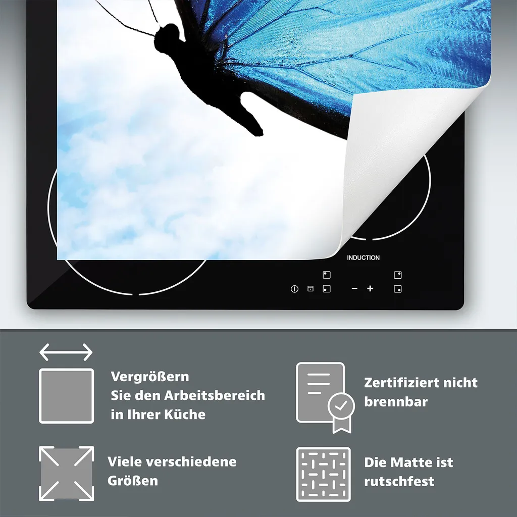 DarHaus Piastra di copertura per stufa 90x52 cm Tappetino antiscivolo Roll-up, blu - Butterfly - 6