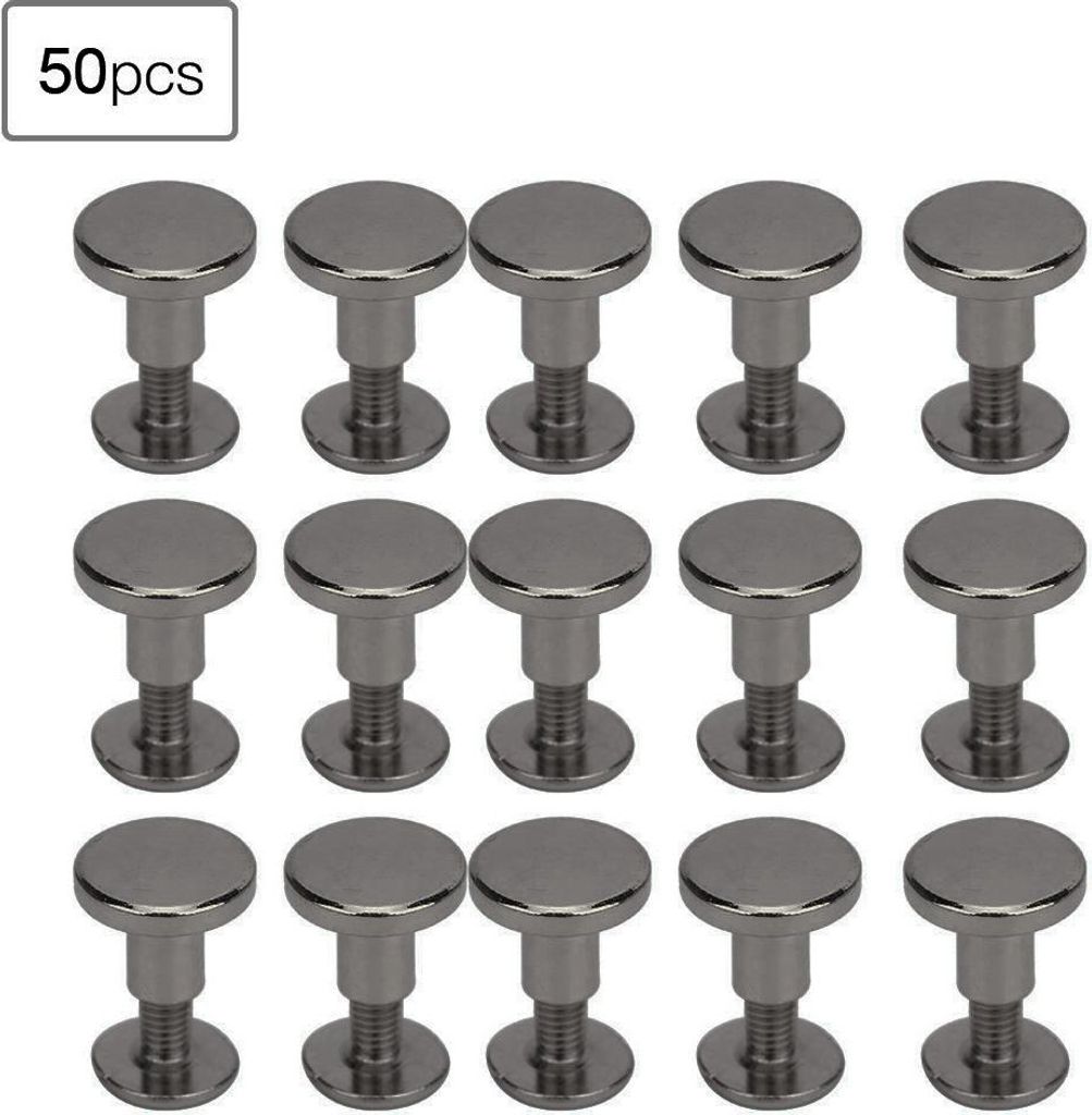50er-Set 8-mm-Flachkopfnieten aus reinem Kupfer, Lederband-Schrauben-Set für Notebook-Bindung, Pistolenfarbe