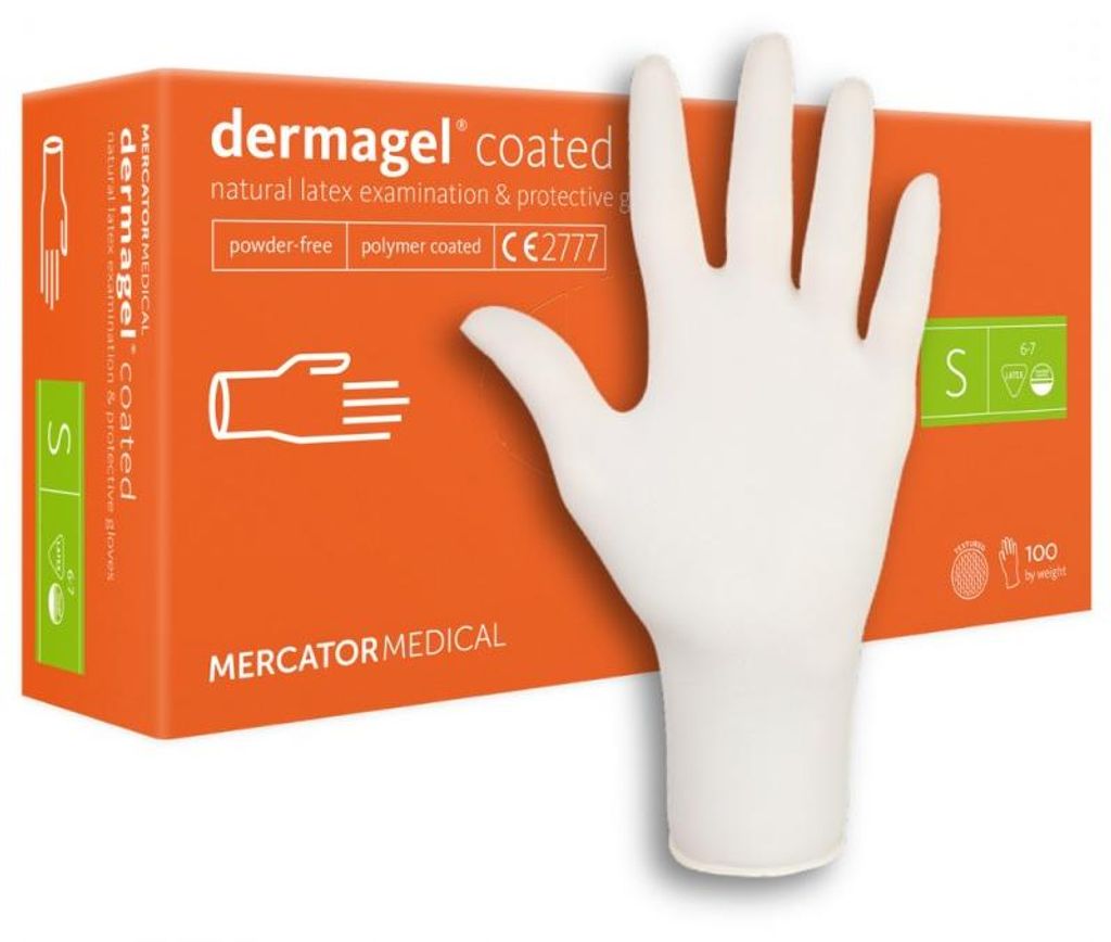 Einweghandschuhe Mercator Dermagel Coated Latex weiß Größe Produktbild 