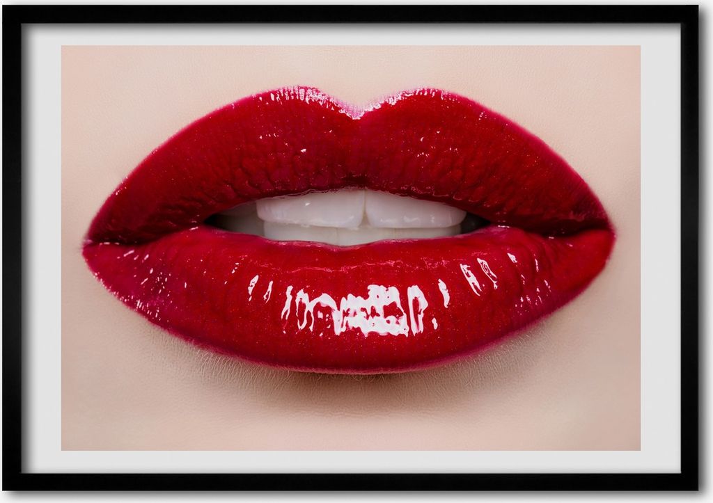 Bild - Bilder - Bilderrahmen - 70 cm x 50 cm - MDF-Rahmen, Wandkunst rote Lippen