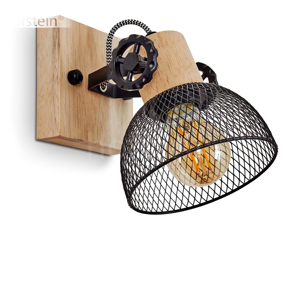 Cotes »Cotes« Wandlampe im Vintage-Design aus Holz/Metall in Natur/Schwarz