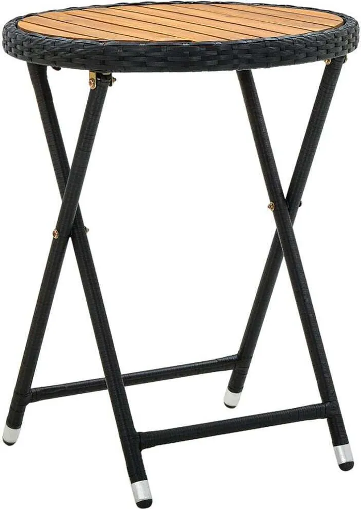Tavolino Nero 60 cm Poly Rattan e Acacia - Arredo Giardino e Patio
