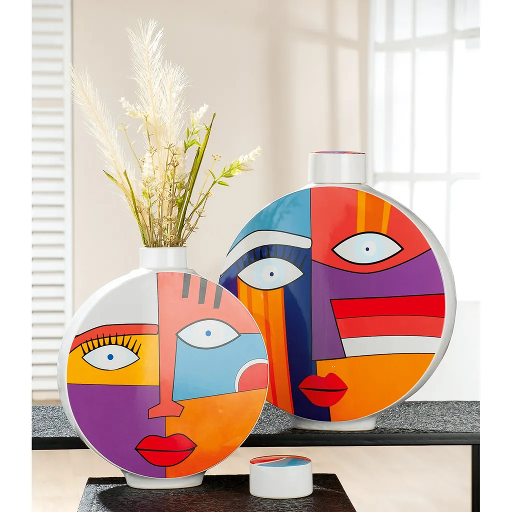 Vase design visage multicolore Gilde Grafic Face en céramique h.29cm