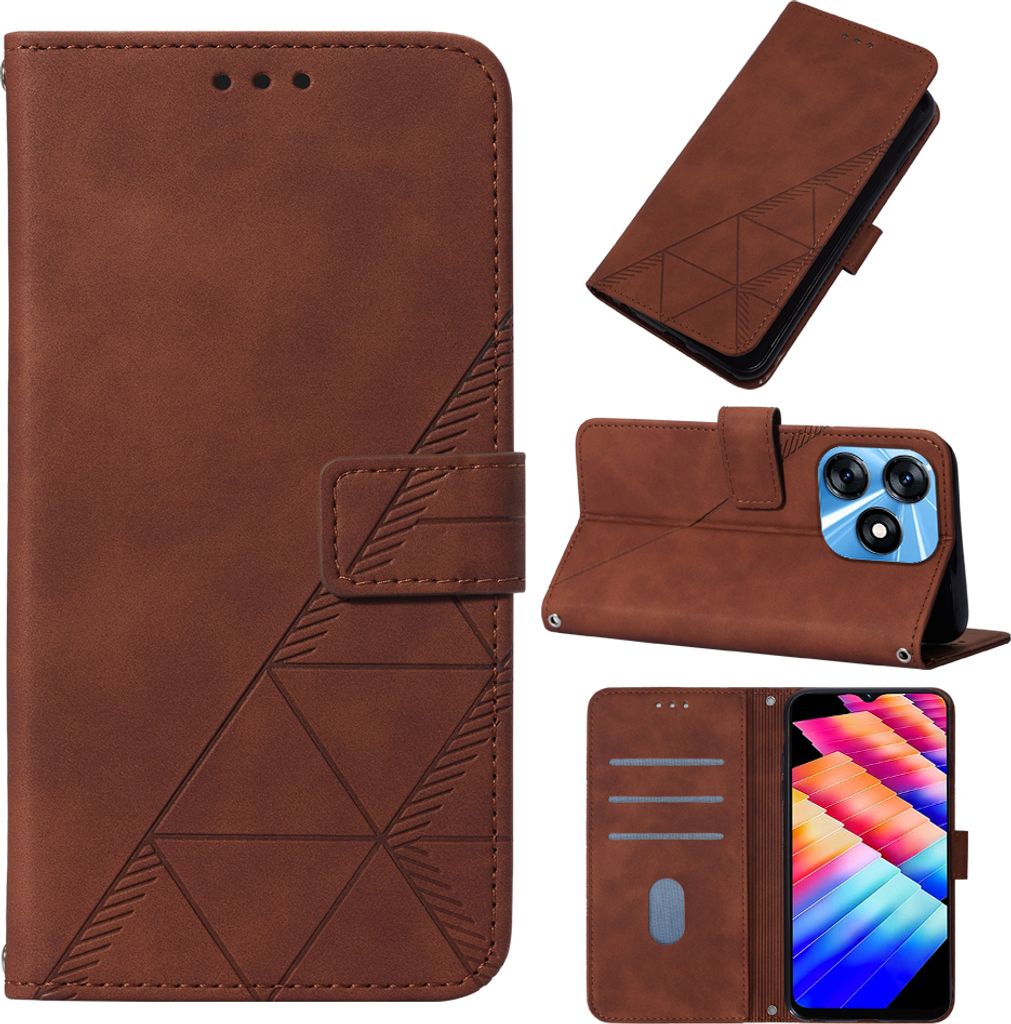 Hülle für Tecno Spark 10 4G Prägung Flip Leder Kartenfächer Schutzhülle mit Ständer Braun