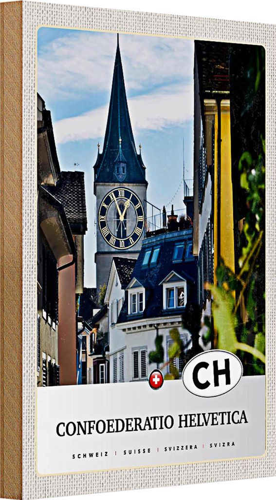 Holzschild Reise 20x30cm Confoederatio Helvetica Stadt Urlaub
