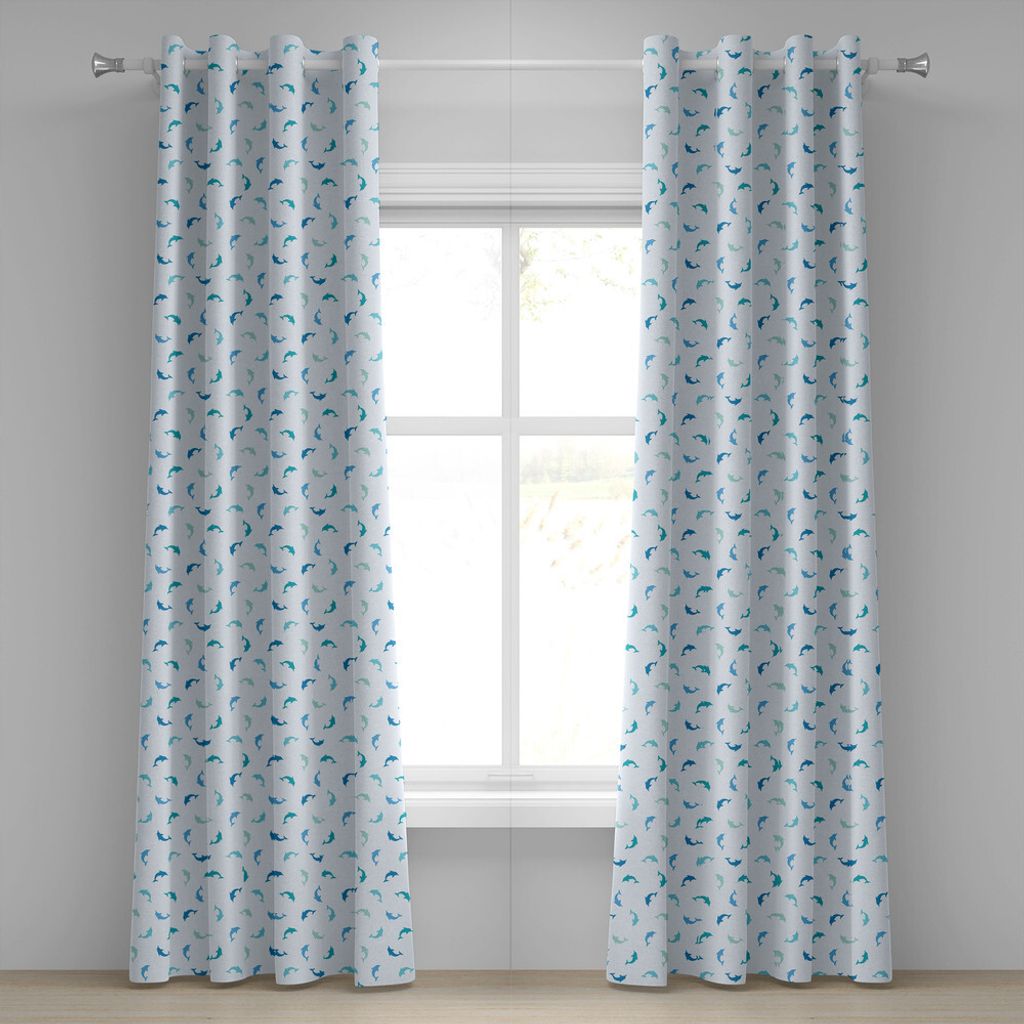 ABAKUHAUS Meerestiere Ösenvorhang, Springen und Spielen von Delphinen Aquatic Life Animal Marine Theme, Dekorative 2-Panel-Fenstervorhänge, 280 c...